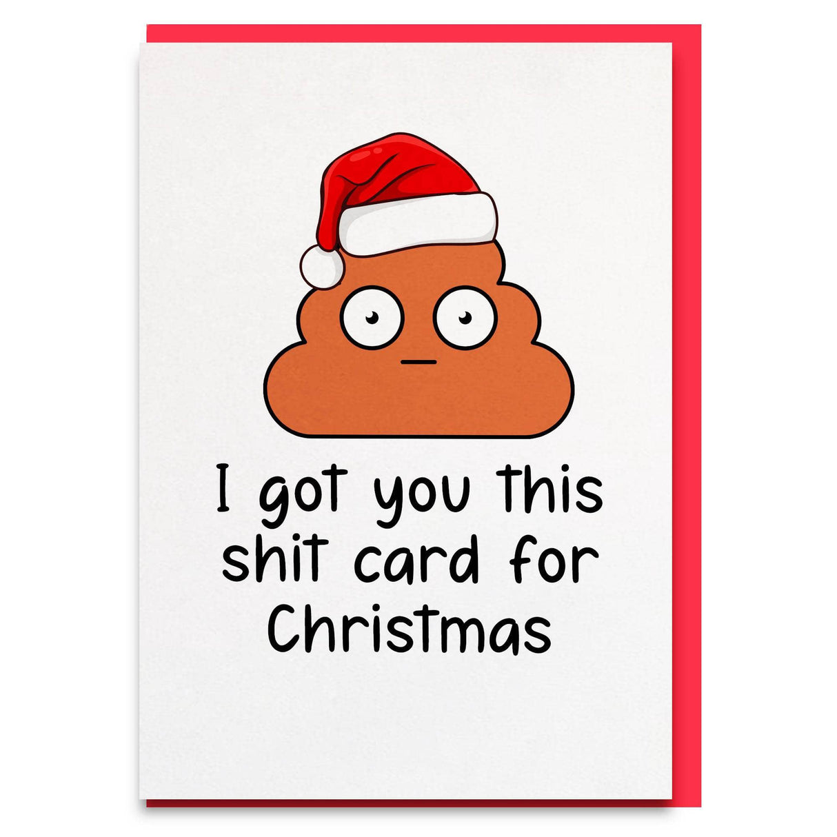 a christmas card with a poop wearing a santa hat