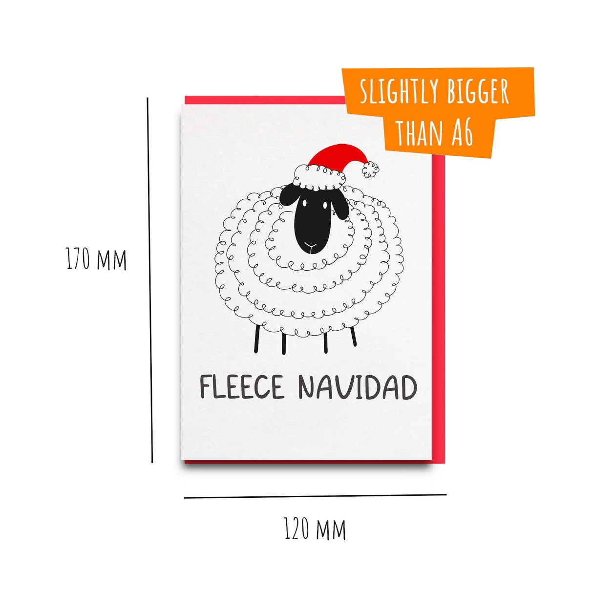 a card with a picture of a sheep wearing a santa hat