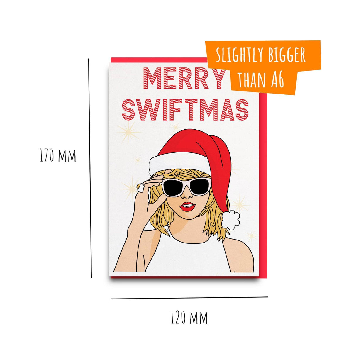 a card with a picture of a woman wearing a santa hat and sunglasses