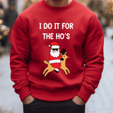 a man wearing a red sweatshirt that says i do it for the ho's